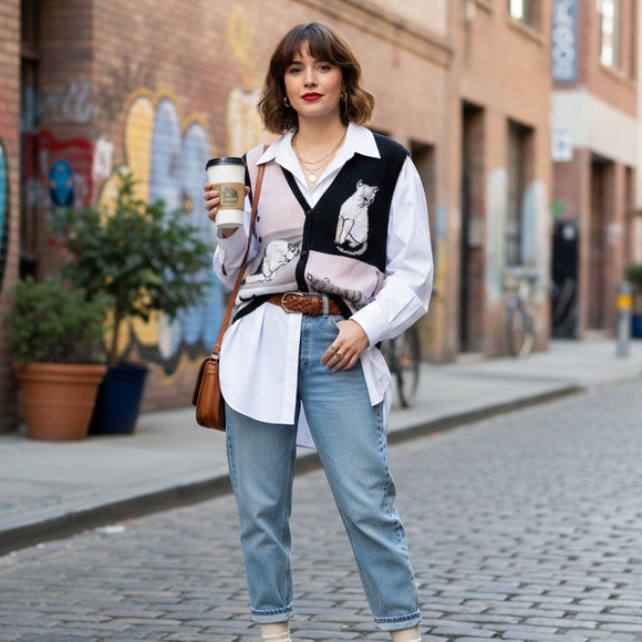 Vintage Blair Boutique Cat Sweater Vest XL Cat Lady Aesthetic Novelty Grannycore - Picture 2 of 11